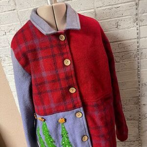 Breckenbridge Wool Blend Christmas Button Up Jacket Petite Large